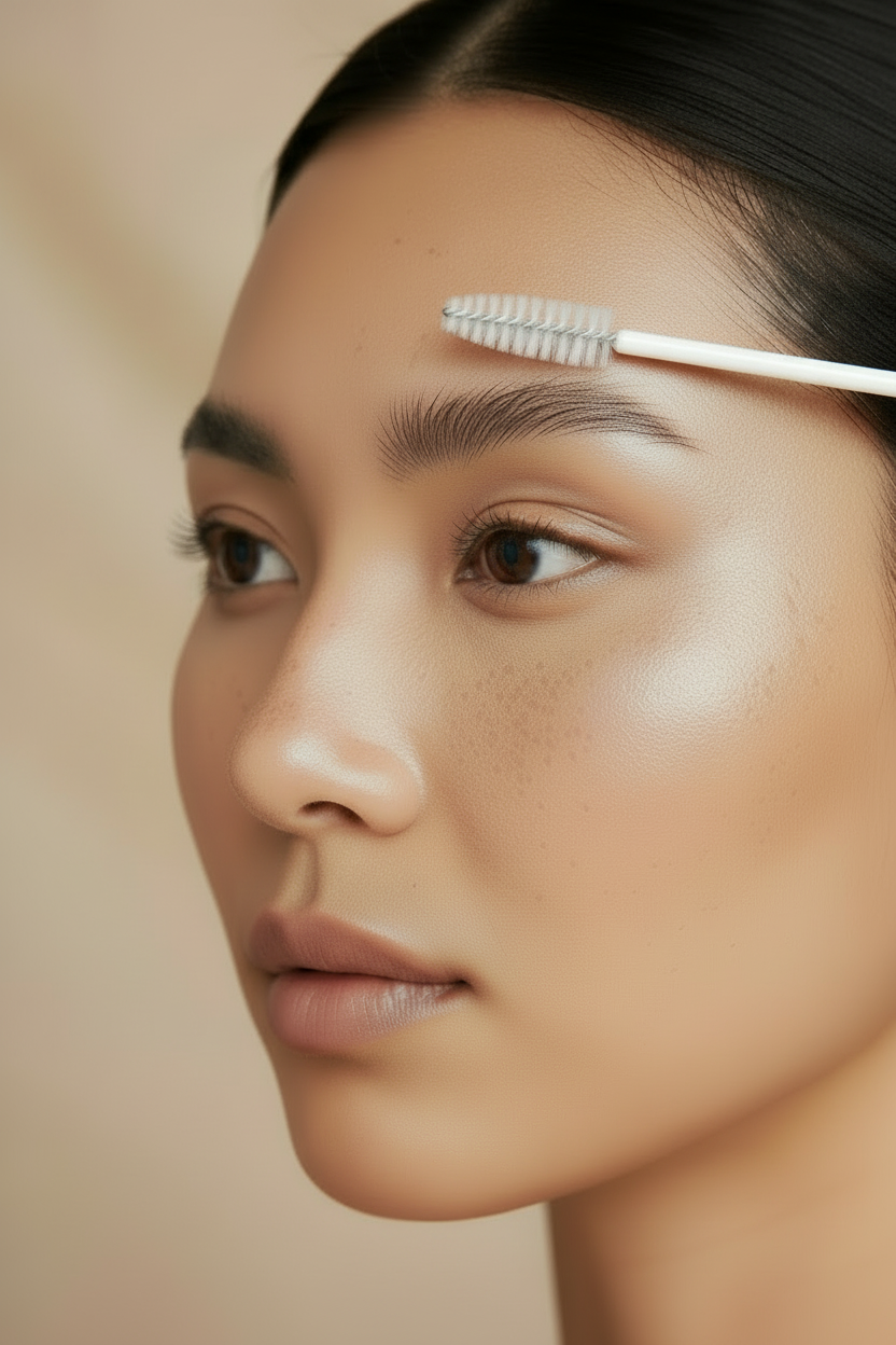 Asiatische Frau mit fließendem Browlifting ohne Knick